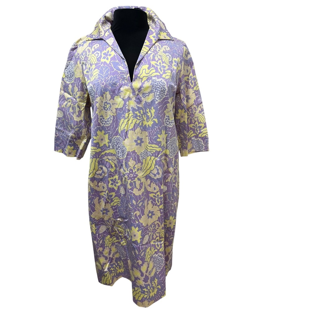 Tibi A Pea in the Pod Maternity Dress Purple Yellow Floral V-Neck Shift Large